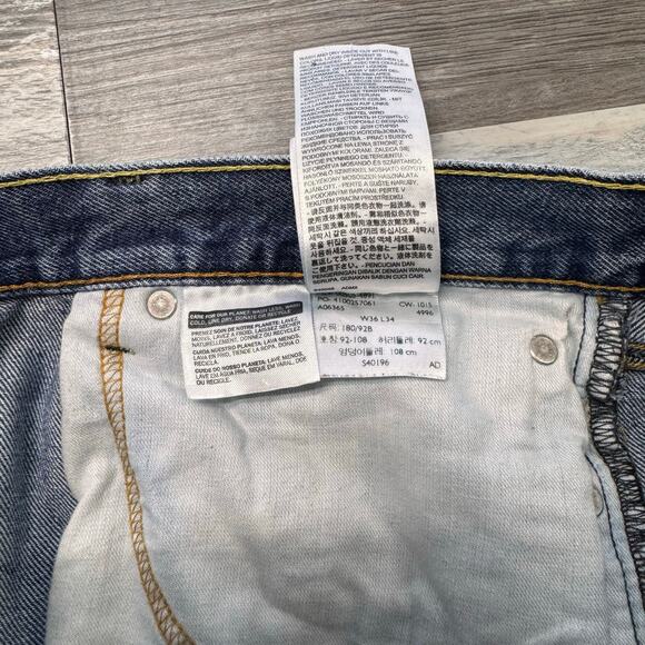 Levis 505 Red Tab Mid Wash Blue Mens 36x33 Regular Fit Straight Leg‎ Denim Jeans - Picture 4 of 10